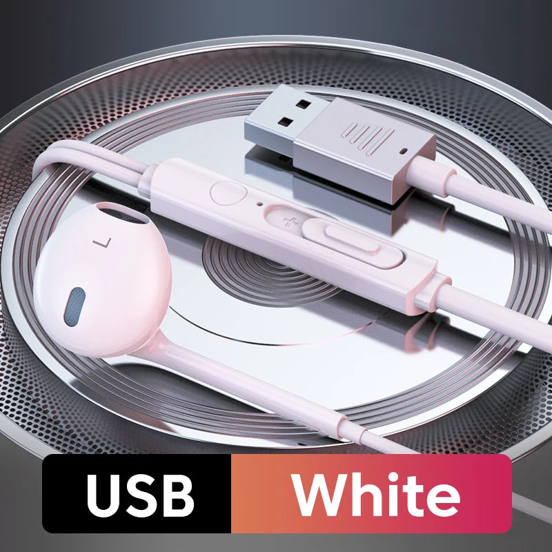 3M Long USB Wired Headphones In-ear Earphones With Mic USB-A Cable Handsfree Headset Gaming USB Earbuds For Desktop Laptop PC