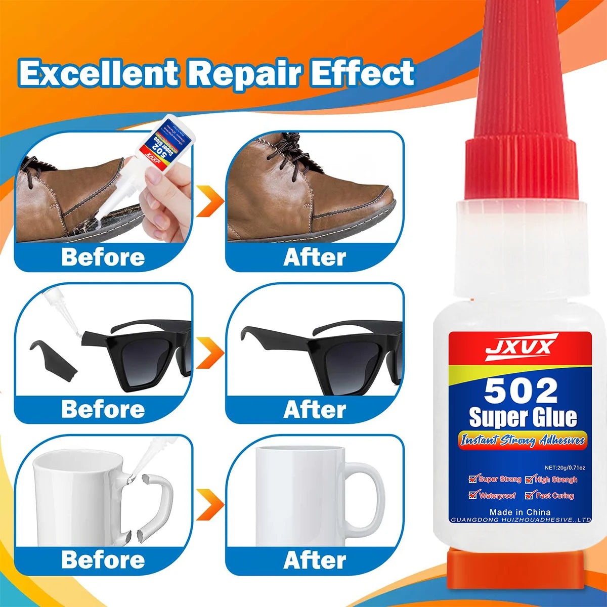 JXVX 502 Super glue quick drying 1-10 PCs instant Cyanoacrylate adhesive leather rubber drink metal glue strong bond liquid, clear repair glue, instant bonding for household goods