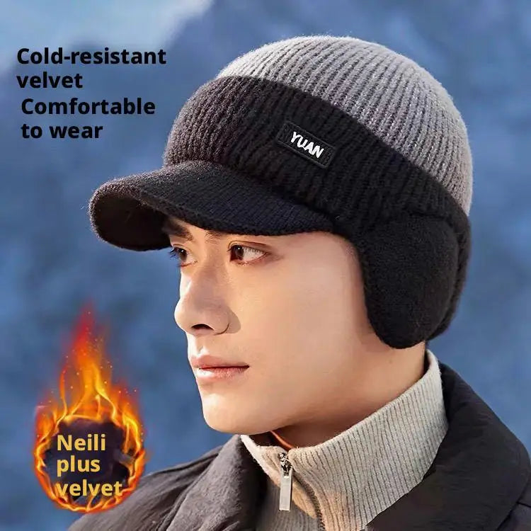 Winter Warm Dual Tone Knit Baseball Cap Soft Plush Ear Keep Warmer Winter Earmuffs Outdoor Earflap Protection Hats