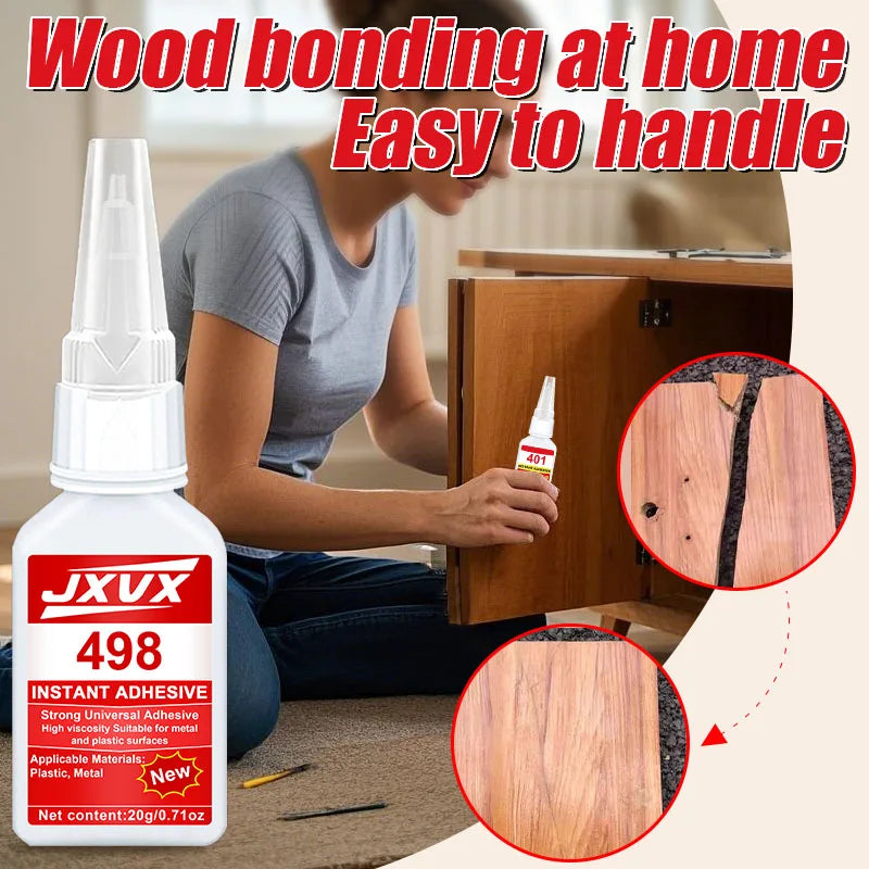 498/480 Clear/Black Wood Super Glue For Woodworking Furniture Repair Safe Carpenter Glue Instant Quick-drying Cyanoacrylate Adhesive For for Chairs Tables Doors and Wooden Floors.