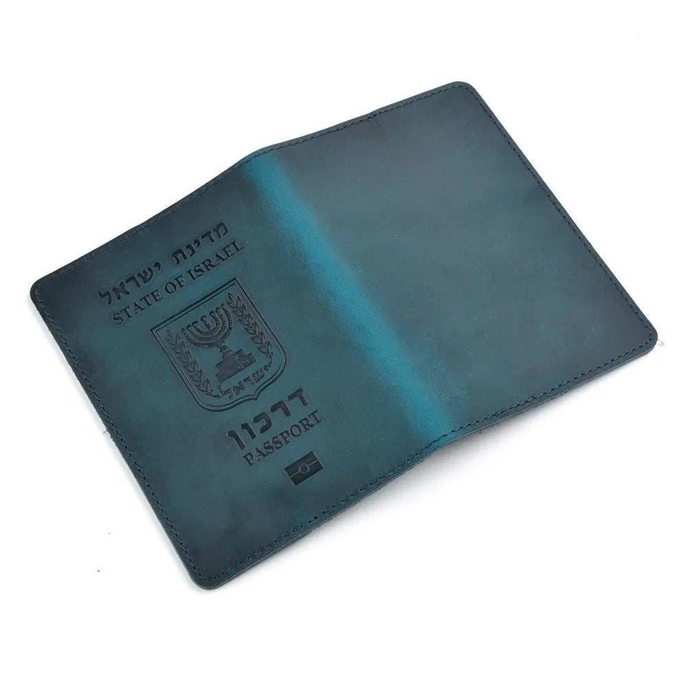 AIGUONIU Genuine Leather Israeli Passport Cover for Israel Credit Card Holder Hebrew Passport Case Unisex Travel Wallet