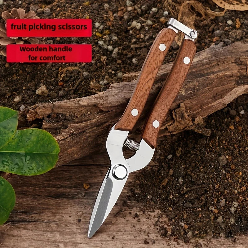 Stainless Steel Garden Pruners, Wooden Handle Bypass Shears