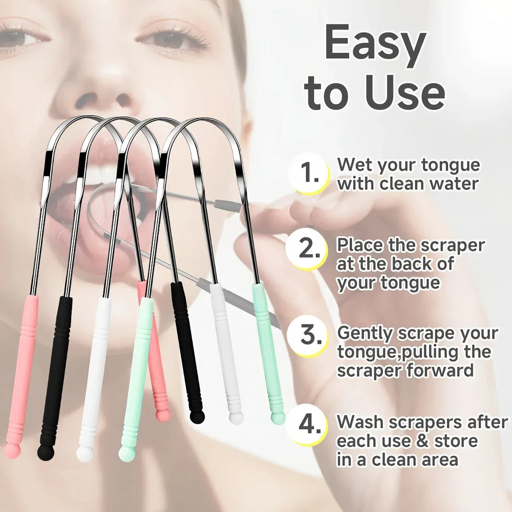 1/4pcs Tounge Scrapers Limpiador De Lengua Stainless Steel Fresh Breath Cleaning Coated Tongue Toothbrush Oral Hygiene