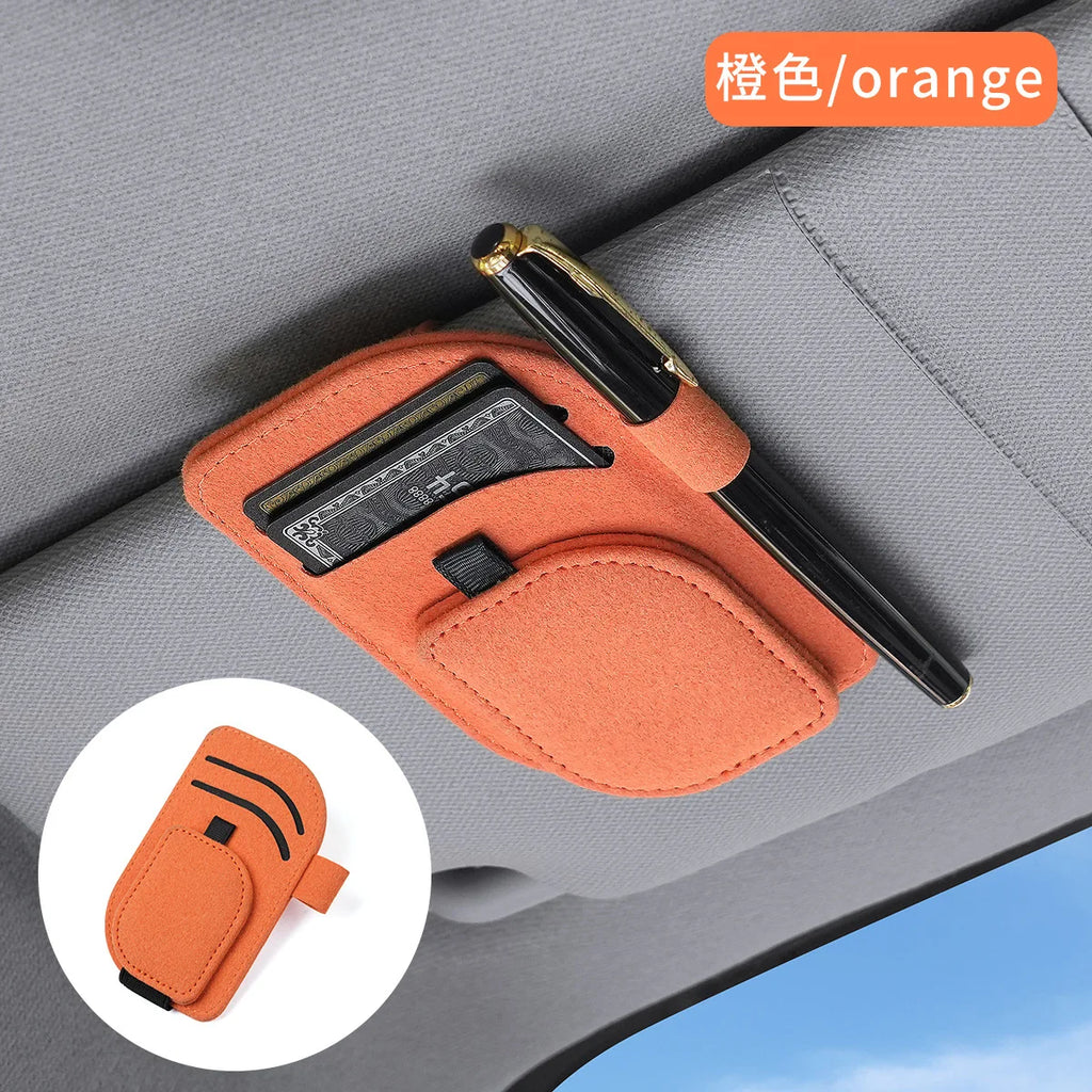 Magnetic Sunglasses Holder for Car Sun Visor, Leather Car Eyeglass Clip, Universal Auto Visor Glasses Hanger Ticket Card Holder