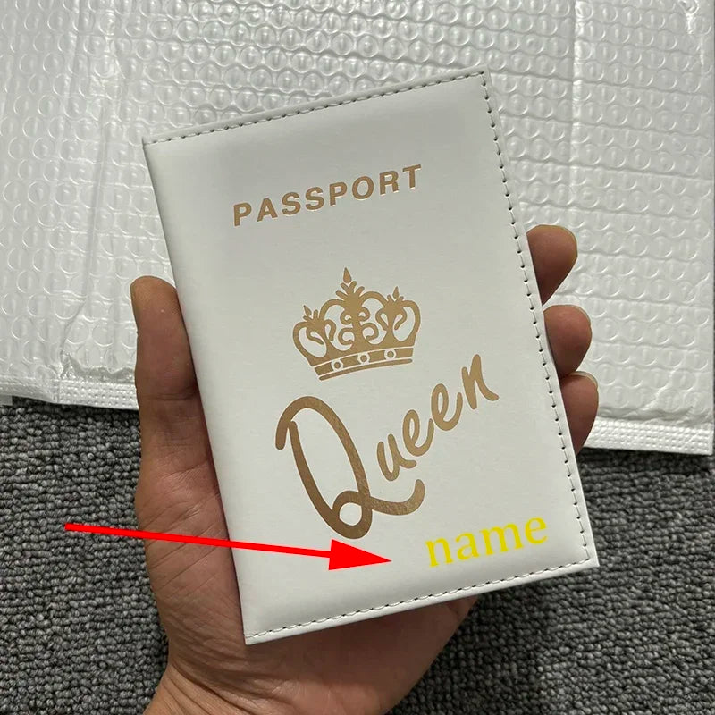 Personalised Name King and Queen Logo Passport Cover Customize Gold Color Name for Couple Customizable Passport Book Holder