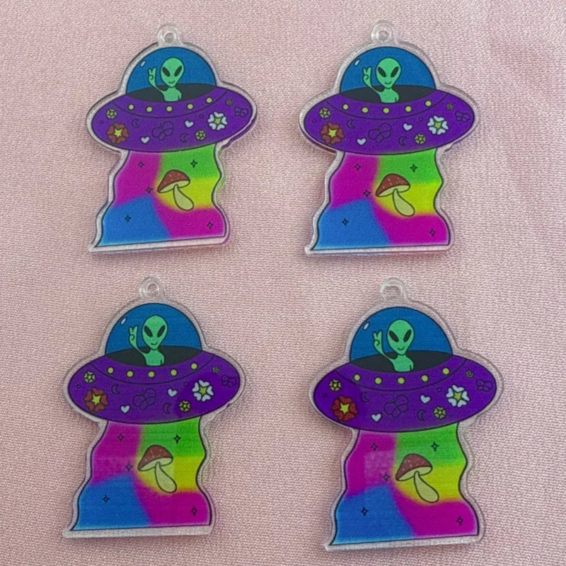10pcs acrylic alien spaceship earrings with trendy and creative punk style cartoon UFO fashion print