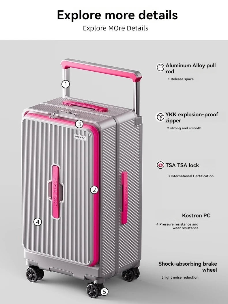 Side-opening luggage trolley case 24-inch large capacity travel case wide trolley password case men's 20-inch boarding case