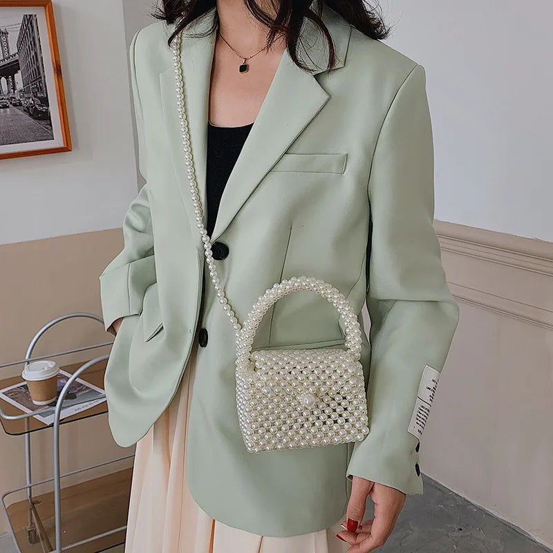Handmade Woven Beaded Pearl Bags For Women Handbags New Fashion Trend Beach Vacation Phone Clutch Party Bags