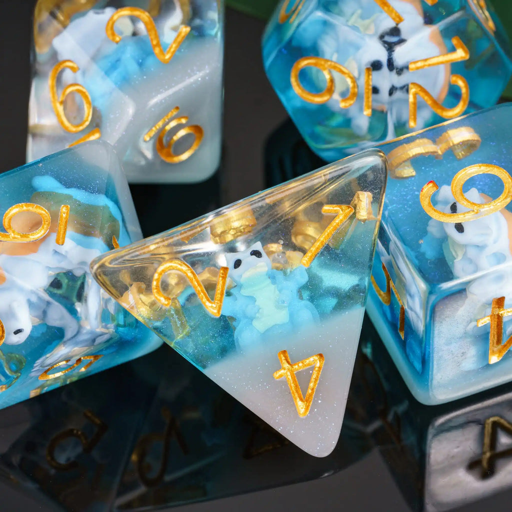 Cusdie Animal DnD Dices Cute Resin 7Pcs Various D4 D6 D8 D10 D% D12 D20  Polyhedral Dice Set for D&D Role Playing Board Games