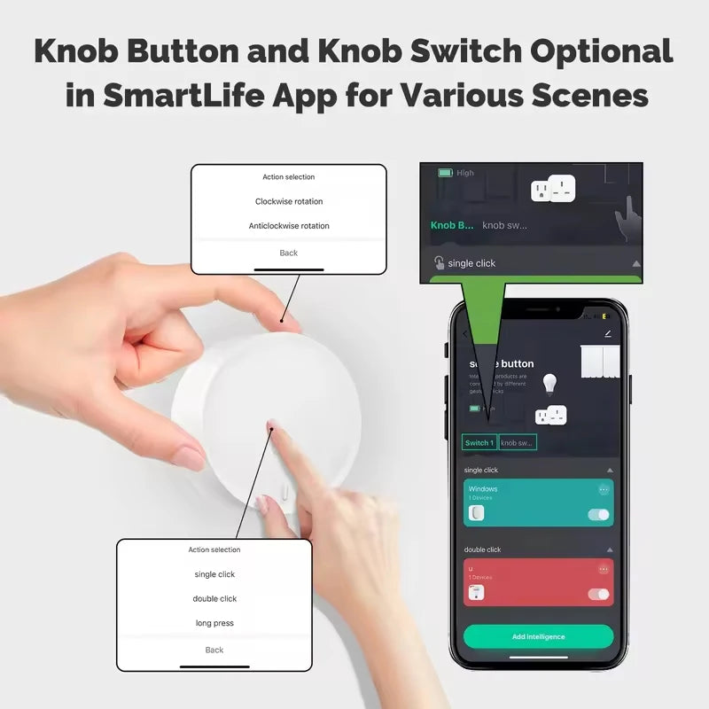 MOES Tuya ZigBee Smart Wireless Knob Button Switch, Create Scenes in Smart Life App,Battery-Powered, Home Automation Controller