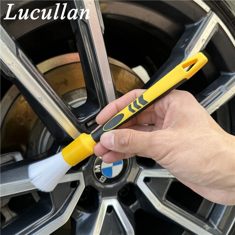 Lucullan White Nylon Hair Prewash&Interior Vent Cleaning Tools Unique Anti-slip Rubber Handle Car Detailing Brushes