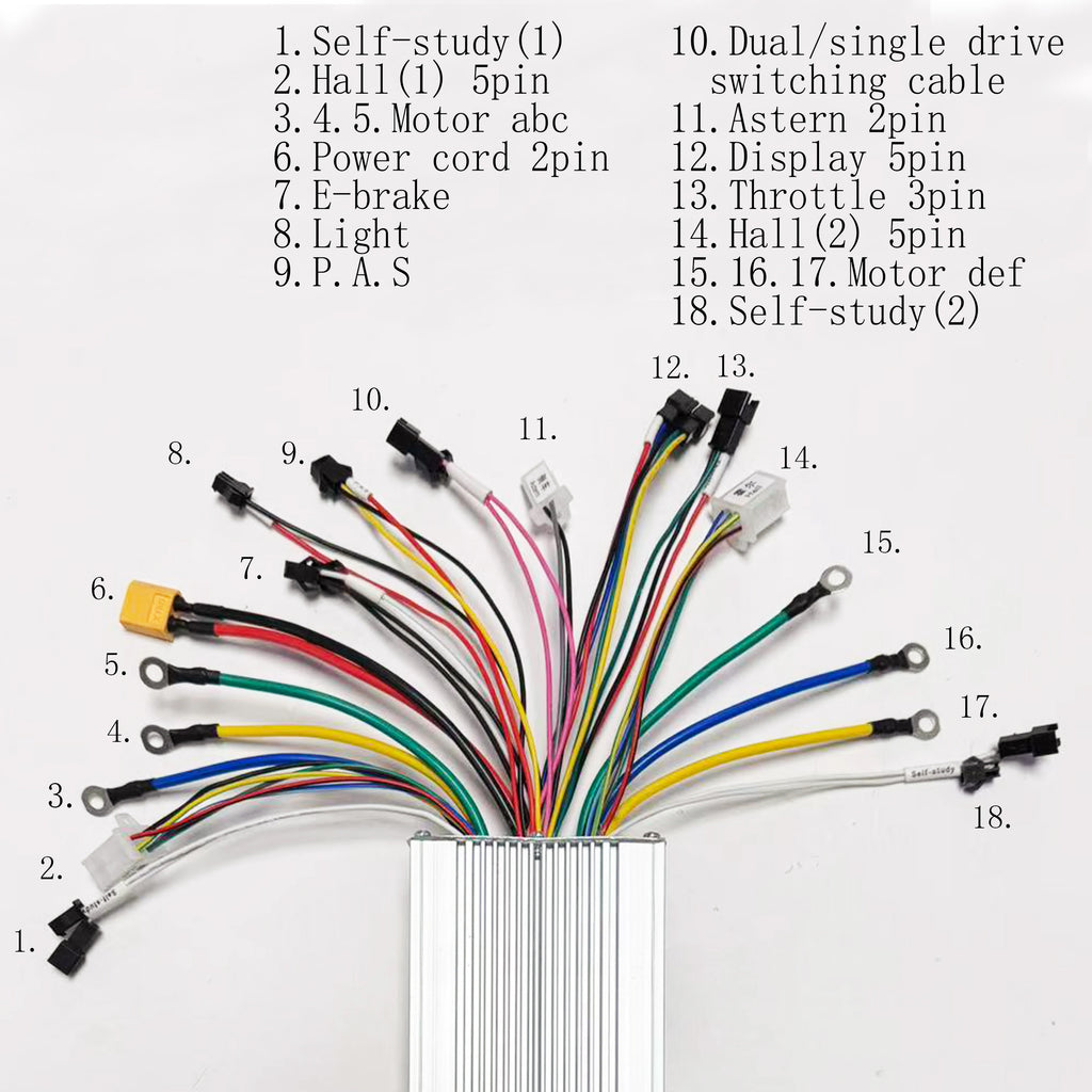 350W-2000W BLDC Dual-Drive Motor Sine Wave E-bike Controller with S866 UART NO.2 Protocol 36V-52V 25A-50A 3-Mode for E-Go-Kart