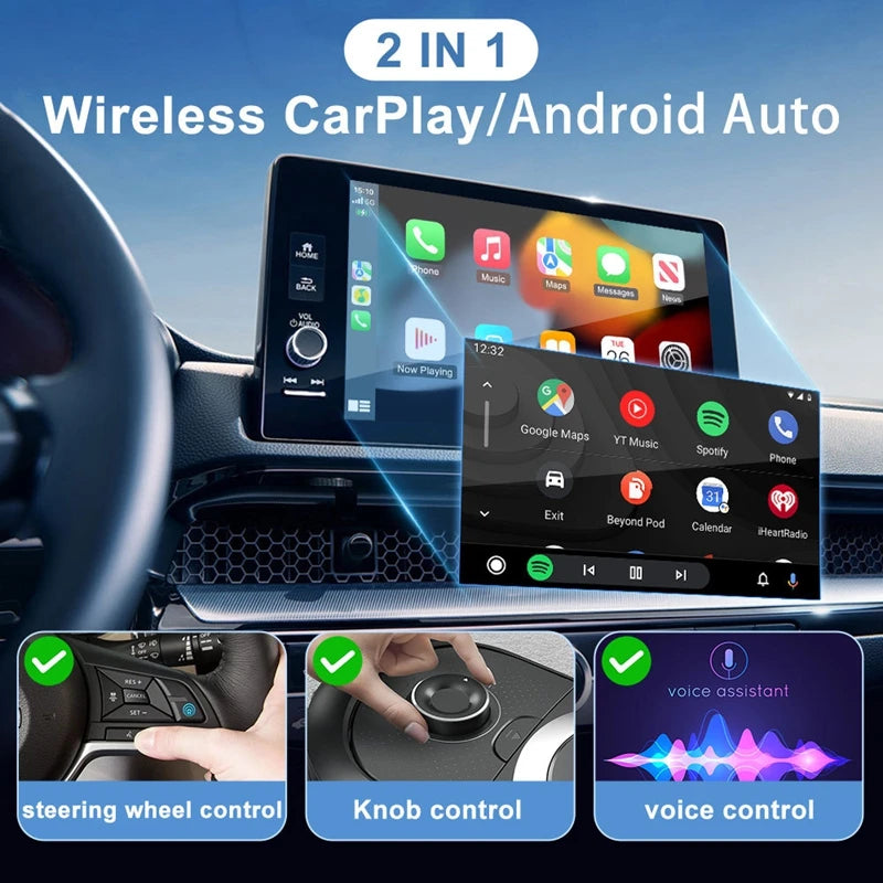 Wireless CarPlay Adapter 2 in 1 Wired to Wireless Dongle For Apple&Android Auto Plug and Play Universal Car Accessory
