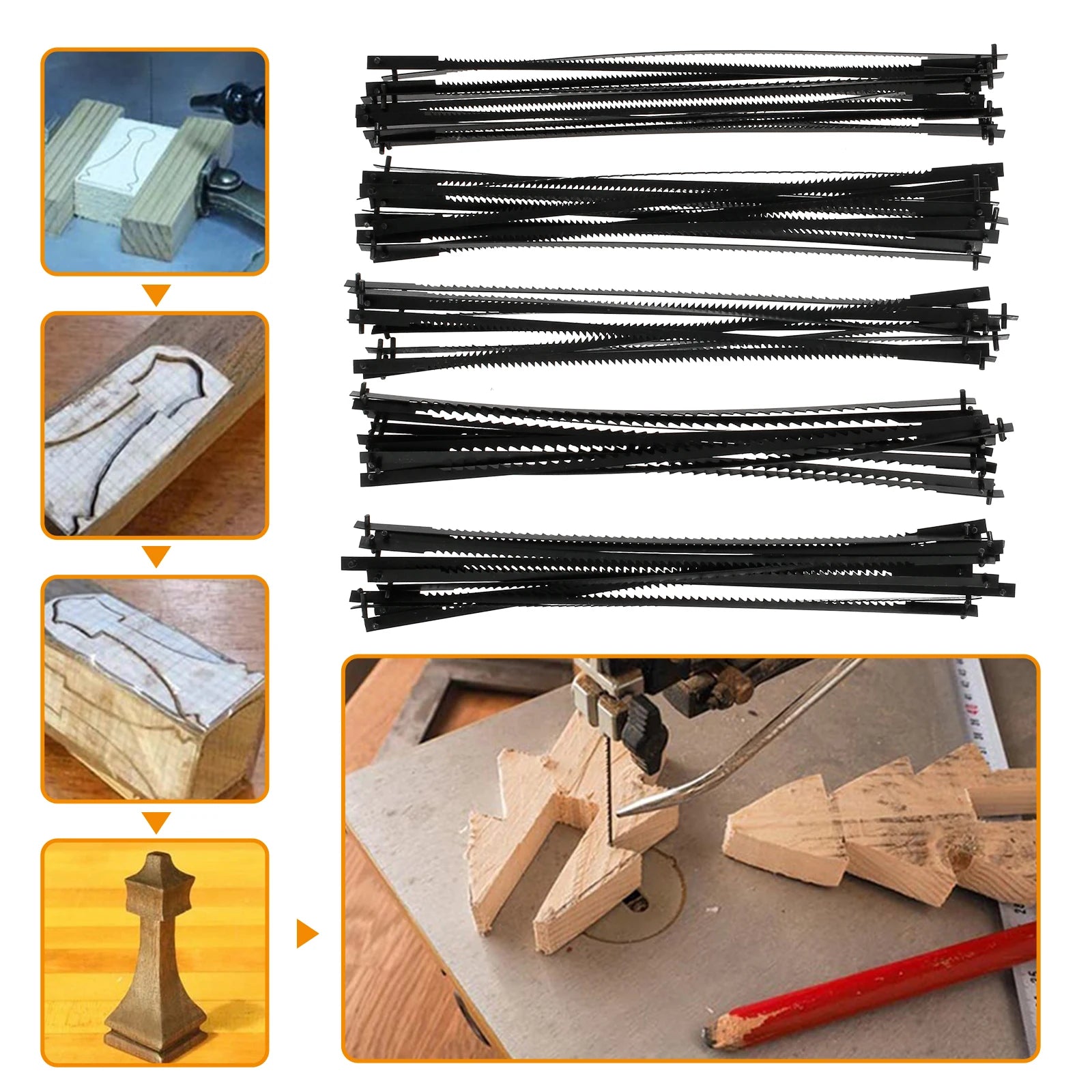 60Pcs Scroll Saw Blade Pin End 5inch Sturdy Carbon Steel Scroll Saw Blade TPI 10/15/18/20/24 Replacement for Wood Plastic Metal