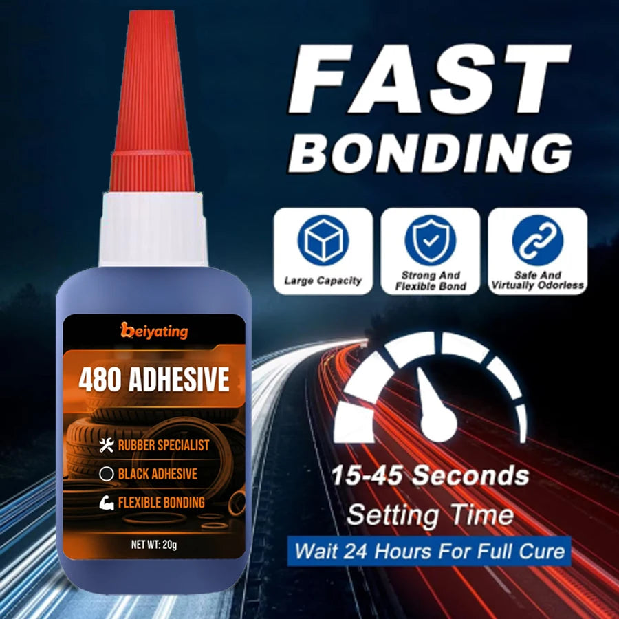 480 Black Super Glue,Quick-Drying Black CA Adhesive Rubber Metal Strong Liquid Glue, Emergency Repair Adhesive, Rubber Glue