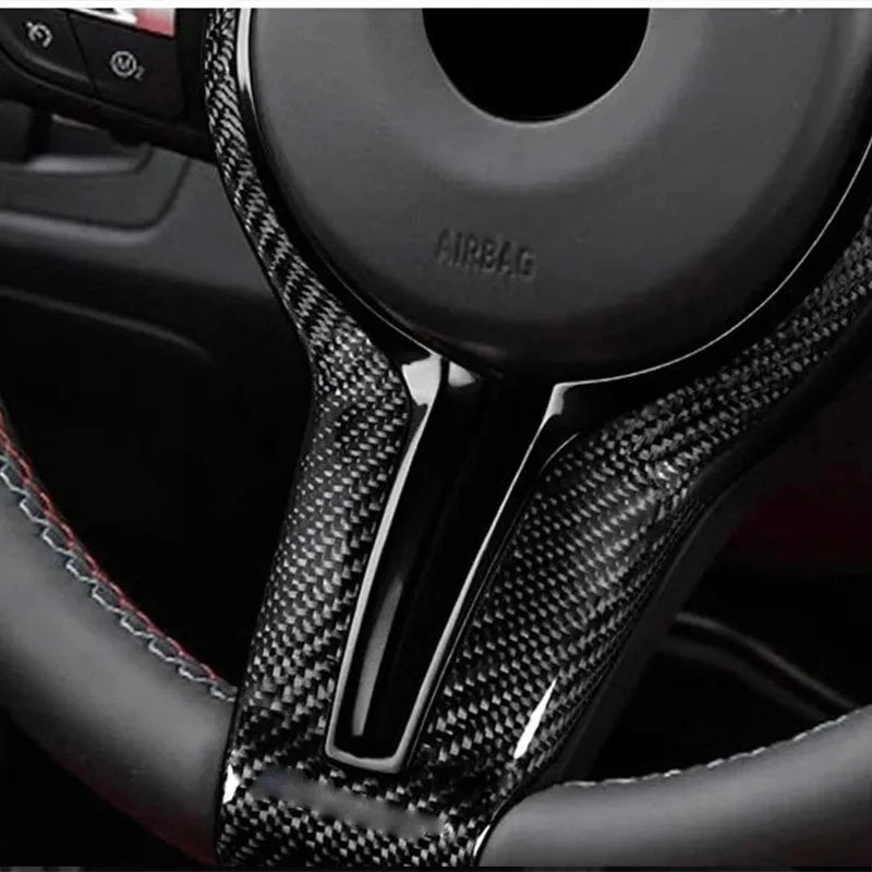 For BMW F20 F22 F30 F31 F32 F33 F36 F10 F06 F12 F13 F15 F16 M-Sport Replacement Style ABS+Carbon Fiber Steering Wheel Trim