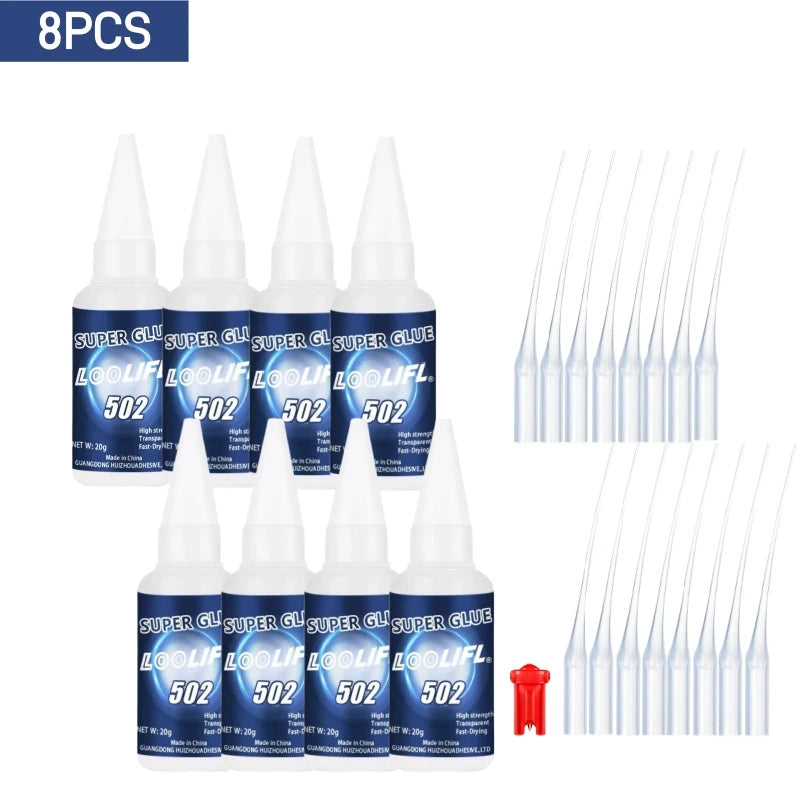 8PCS LOOLIFL 502 Super Glue 20g Strong Instant CA Adhesive Waterproof With Nozzles Metal Wood Glass Car DIY Craft Repair