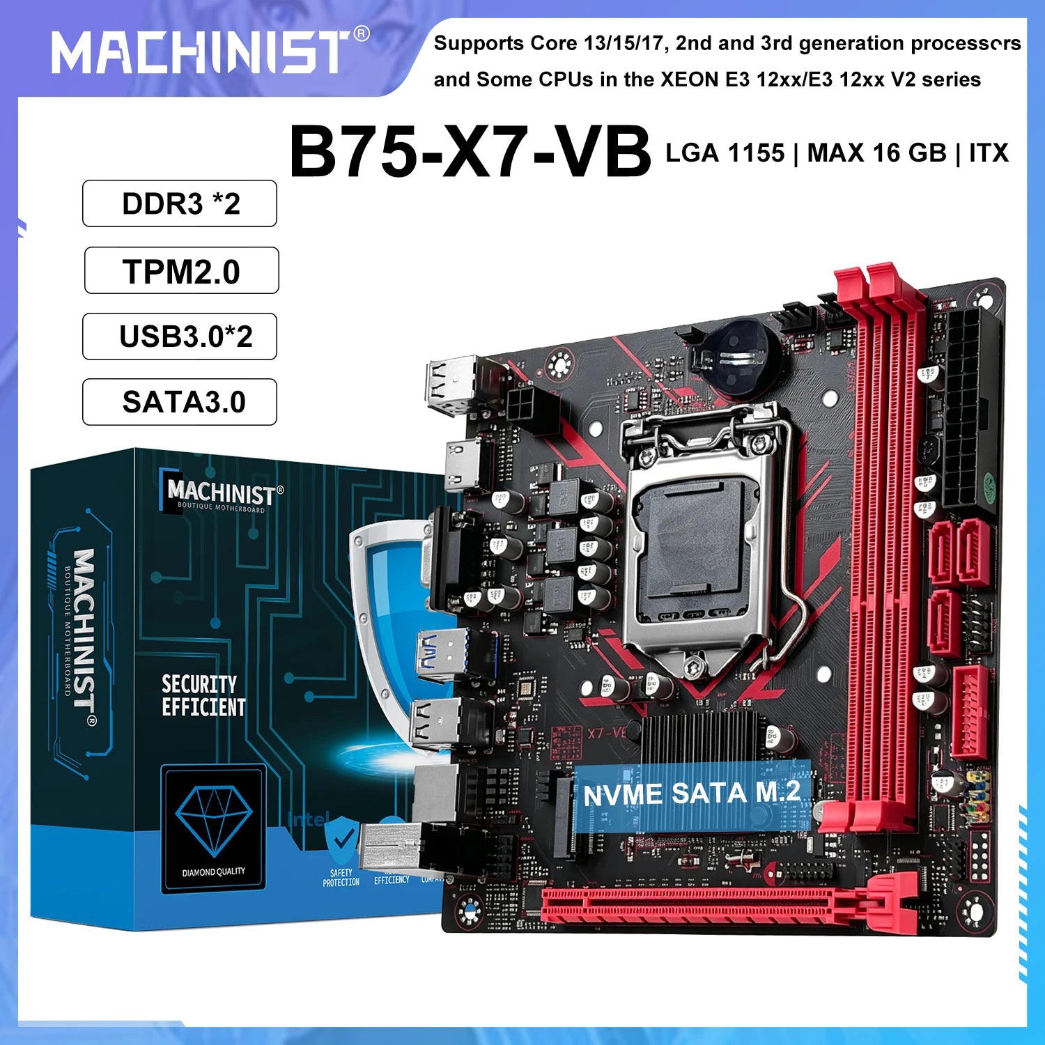 MACHINIST B75 X7 VB Motherboard LGA1155 Support Dualchannel DDR3 RAM CoreI3/I5/I7 2/3Gen CPU for Gaming Computer USB3.0 SATA3.0
