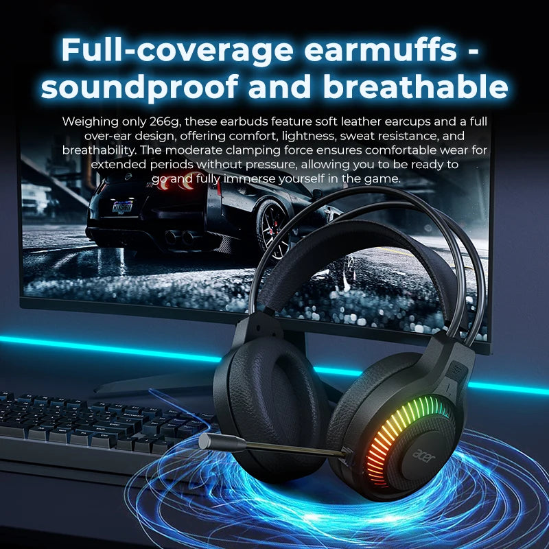 RGB Cool Lighting Wired Earphones Low Latency Headphones with Mic Breathable Comfortable Earbuds Surround Sound Effects for Game