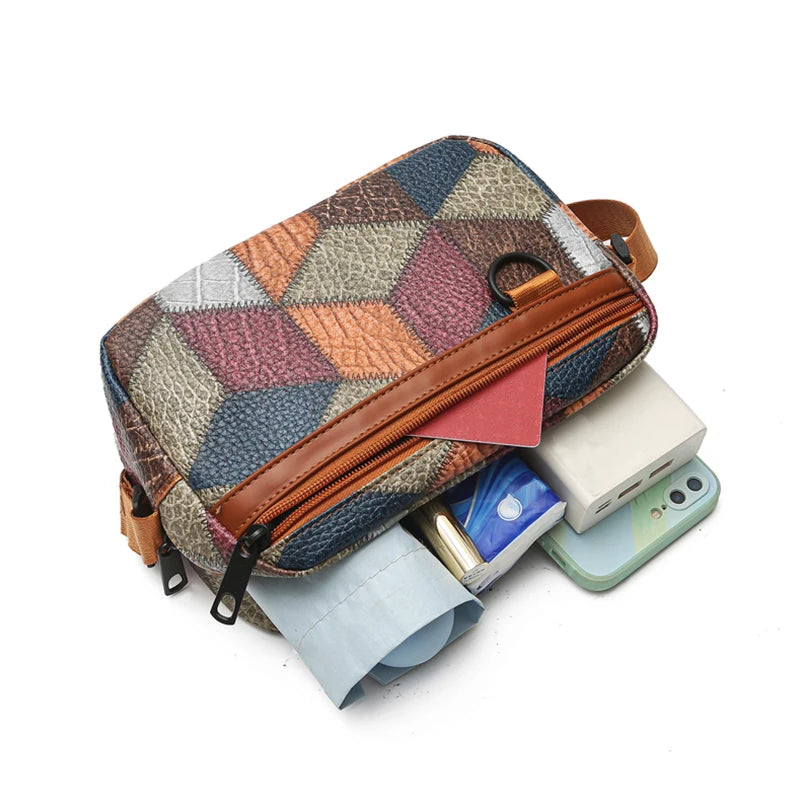 Newly designed neutral gender-neutral single-shoulder crossbody bag with patchwork vintage style, perfect for daily use.