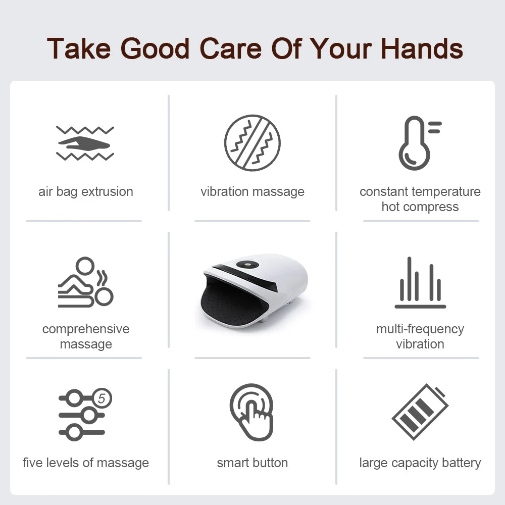 Smart Airbag Hand Massager Wireless Electric Hot Compress Carpal Tunnel Palm Acupoint Massager Vibration Kneading Finger Relax
