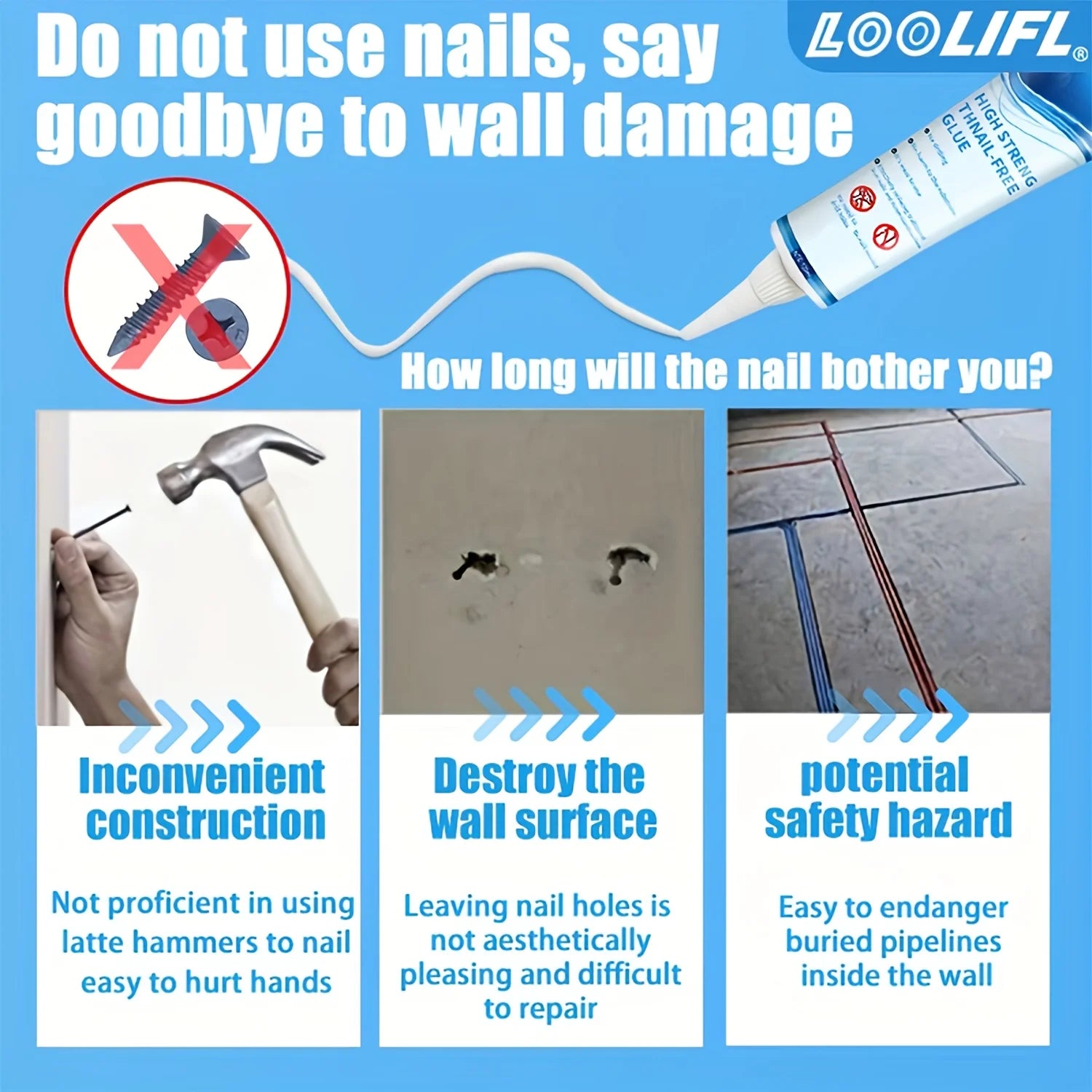 LOOLIFL All-purpose Sealant Glue Quick Drying Ultra Strong Fix Sealer Nail free Adhesive Glass Tile Metal Universal Bonding