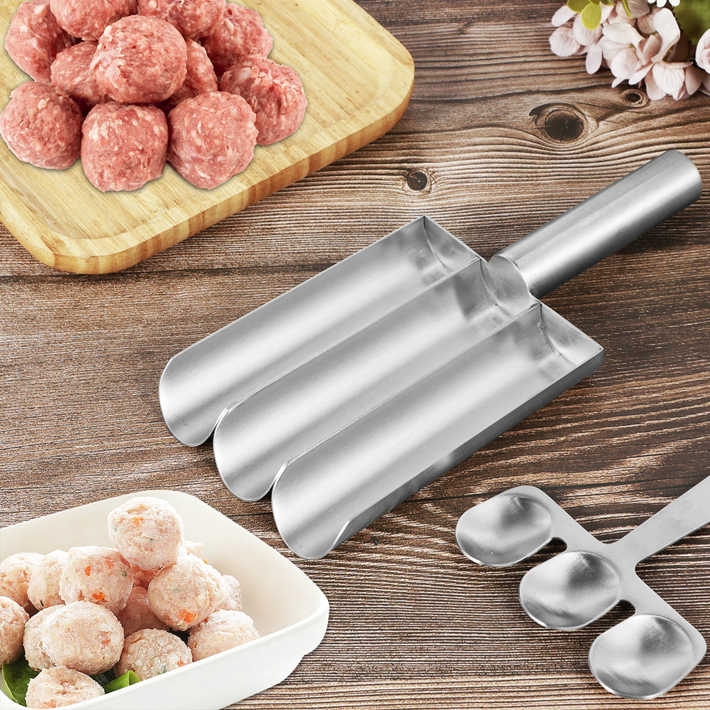 Stainless steel meatball spoon fish ball shrimp slip mold triple meatball machine creative meatball making tool kitchen cooking