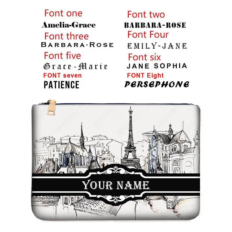 Graceful Customizable Name Women's Canvas Clutch Makeup Bag Purse Party Weekend Vacation Travel Cosmetic Bag Mobile Pouch Wallet