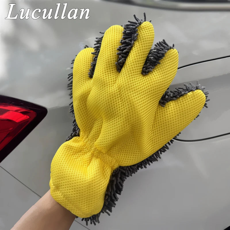 Lucullan Detailer's Preference Chenille Paws Mitt Double Sided Microfiber Interior & Exterior Auto Detailing Cleaning Glove