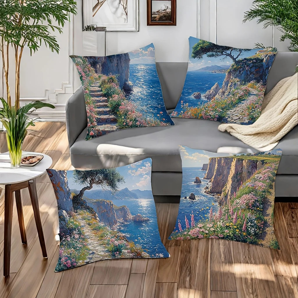 4-piece art-themed pillowcase set, perfect for home and sofa decor (insert not included).