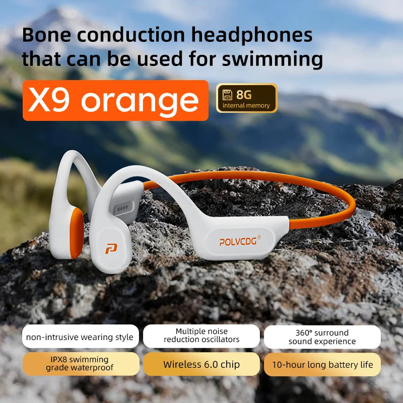 POLVCDG X9 Bone Conduction Earphones 32G IPX8 Waterproof Open Design for Swimming Running Cycling Hanging Earphones