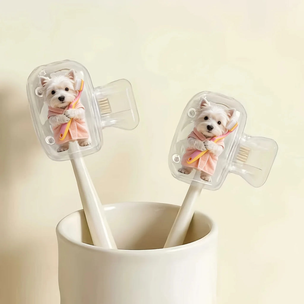2pcs Cute West Highland Terrier Portable Dustproof Odorless Pattern Print Toothbrush Case for Travel with Ventilation Holes Gift