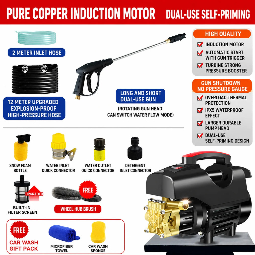 220V Portable Electric Pressure Washer 800W Mini Car Wash Machine High Pressure Water Gun Cleaning Pump For Home Garden Vehicle