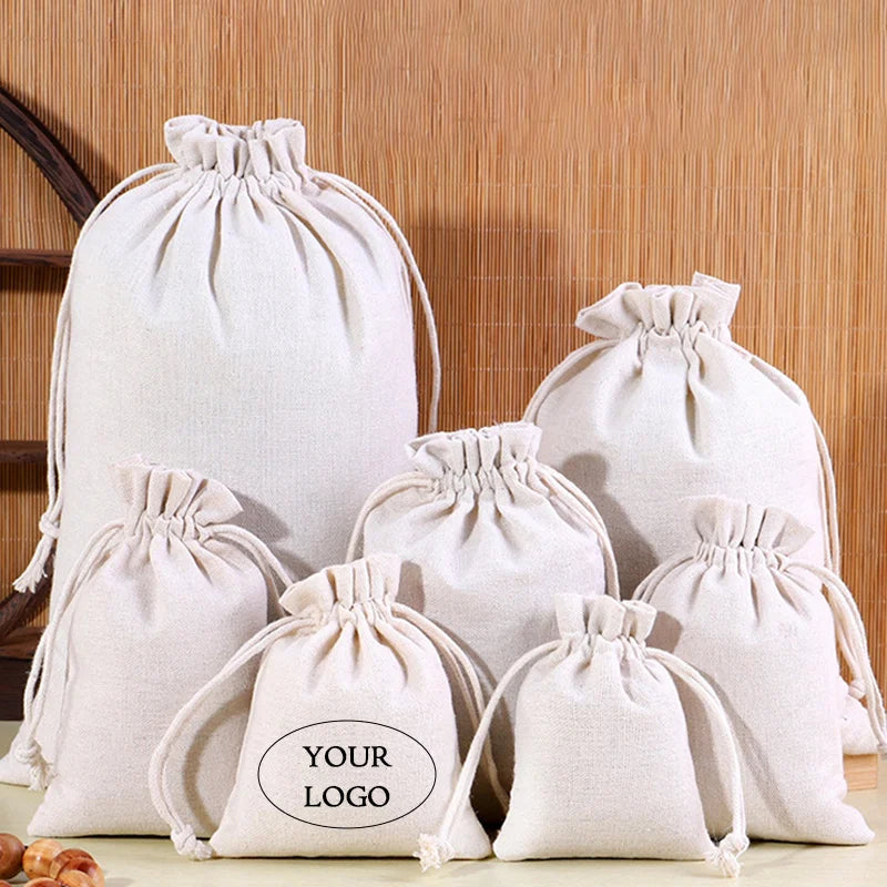 10/100 White Gift Bags, White Handmade Bags, Cotton and Linen Bags, Jewelry Display Packaging Warehouse, Customizable Logo
