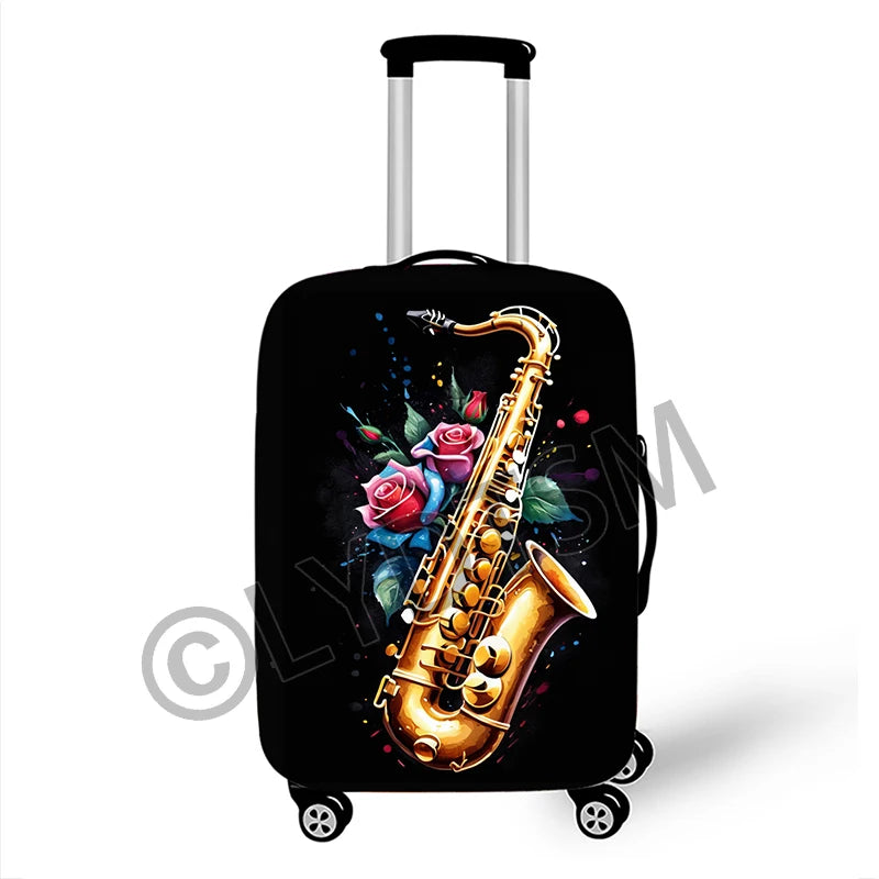Musical Notes Luggage Cover Rock Guitar Piano Drum Graphic Suitcase Covers Elastic Trolley Case Protective Cover for Travel