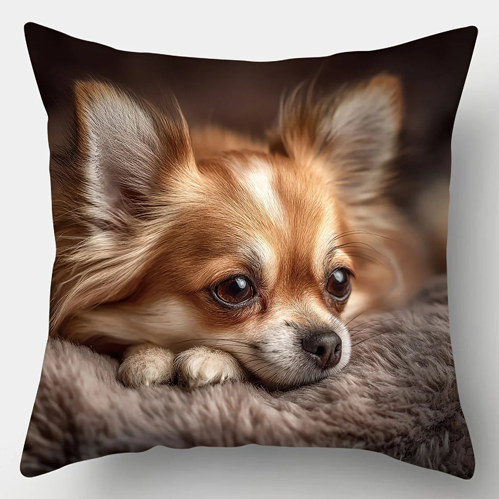 4PCS Chihuahua Pillow Covers: Dogs in Different Moods, Cute for Party, Home, Car (No Insert)