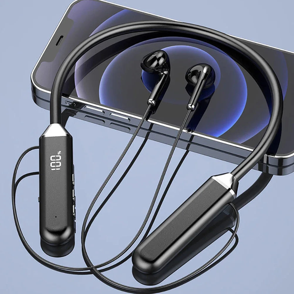 Neckband 5.2 Bluetooth Headphones Extra Long Standby Stereo Noise Reduction Earplug Sports Headphones With Digital Display