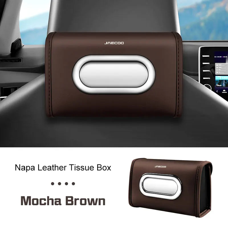 Nappa Leather Car Tissue Bag for Chery Jaecoo J7 J8 2025 2026 Auto Seat Back Hanging Kleenex Case Armrest Napkin Box Accessories