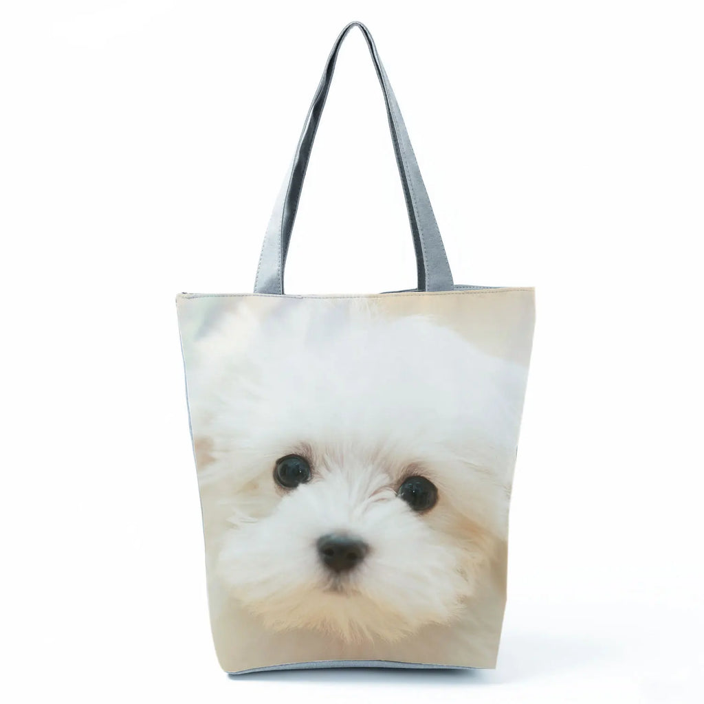 Cute Maltese Dogs Print Handbags Casual Women Shopping Bag Large Capacity Foldable Shoulder Bags Eco Reusable Travel Beach Totes