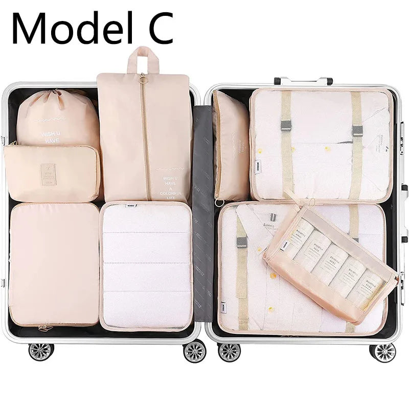 9Pcs/set High Quality Luggage Storage Bags For Packing Cube Clothes Underwear Cosmetic Bag Travel Suitcase Organizer Bag Pouch