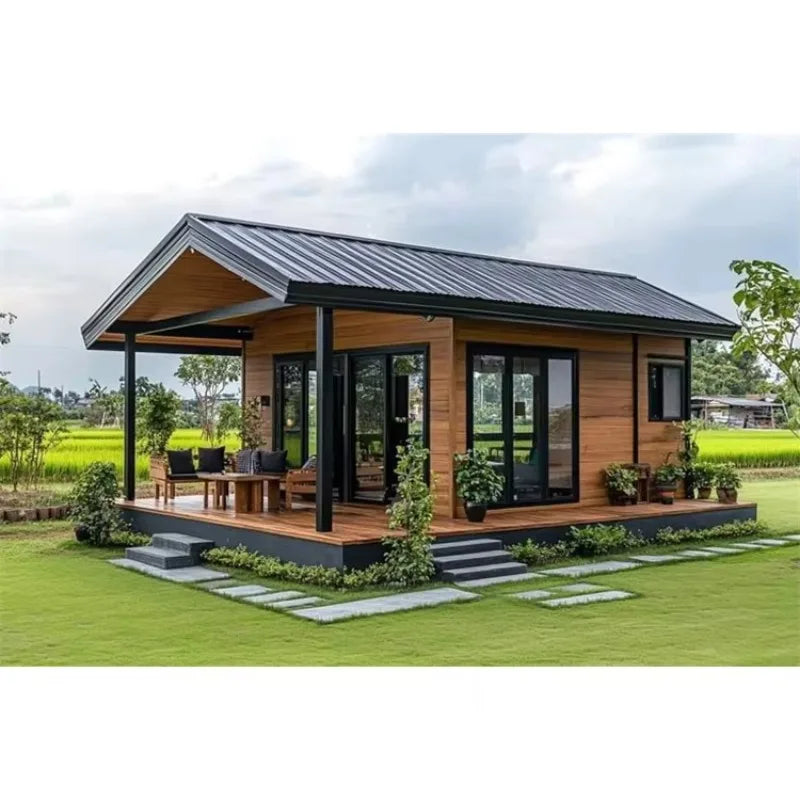 Customized Prefab Wooden House 20FT 40FT Prefabricated Container House Durable Steel Frame Construction With Thermal Insulation