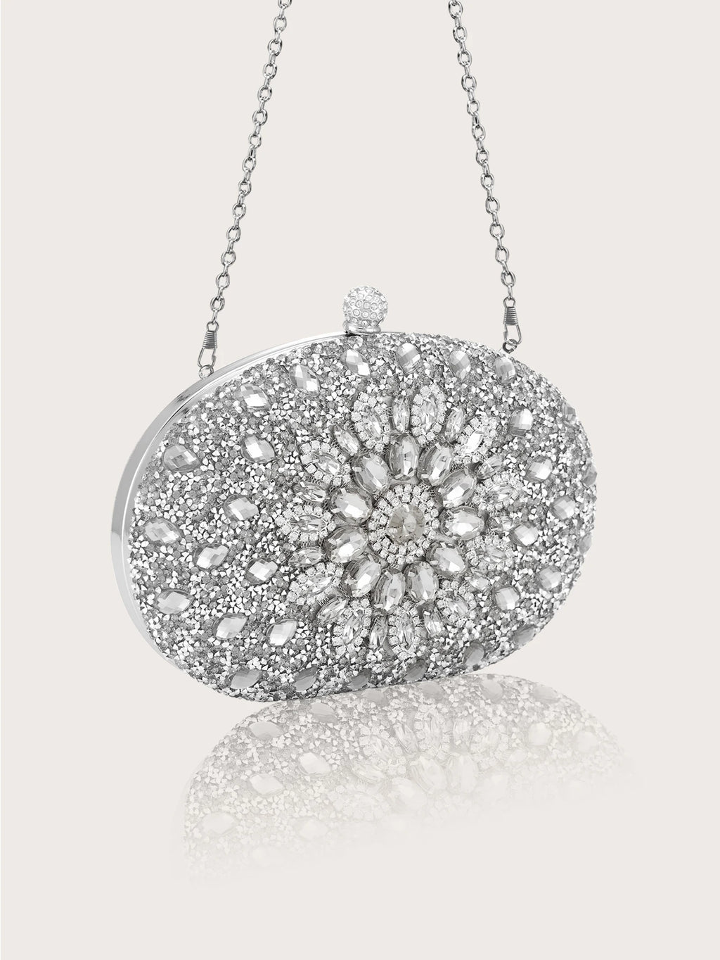 Gorgeous and Elegant, Sparkling Hot-Selling Rhinestone Box Party Clutch, Luxurious and Romantic White Bridal Wedding Bag, Fashionable and Trendy Women's Business Bag and Evening Bag, Paired with a Set of Four Exquisite and Ch