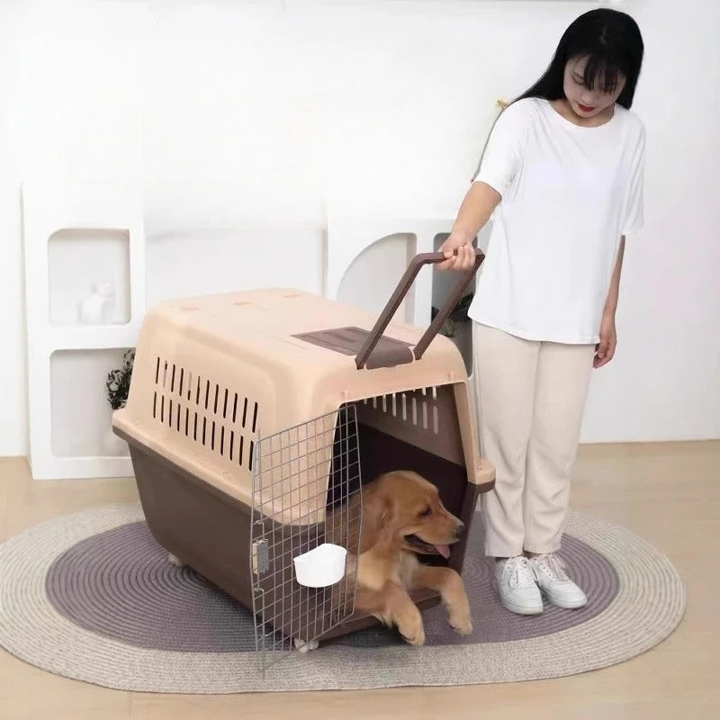 ‌Large Dog Crate for Air Travel - Pet Carrier with Wheels, Foldable Kennel for Golden Retriever, Airline Approved Portable Cage
