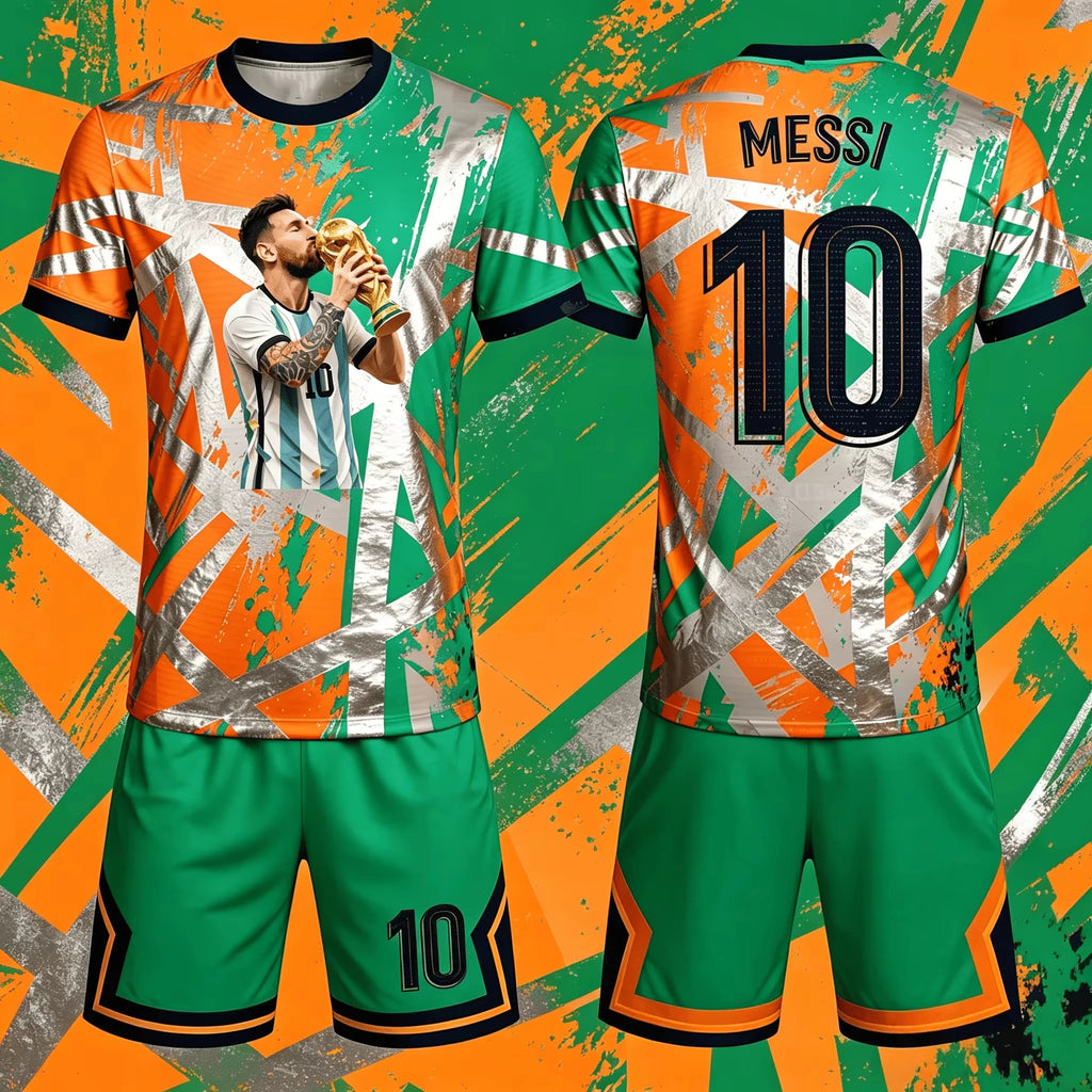 Messi Design Pattern Printed T-shirt Shorts 2-Piece Set Outdoor Casual Men's Clothing Breathable T-shirts and Short Sleeve Set