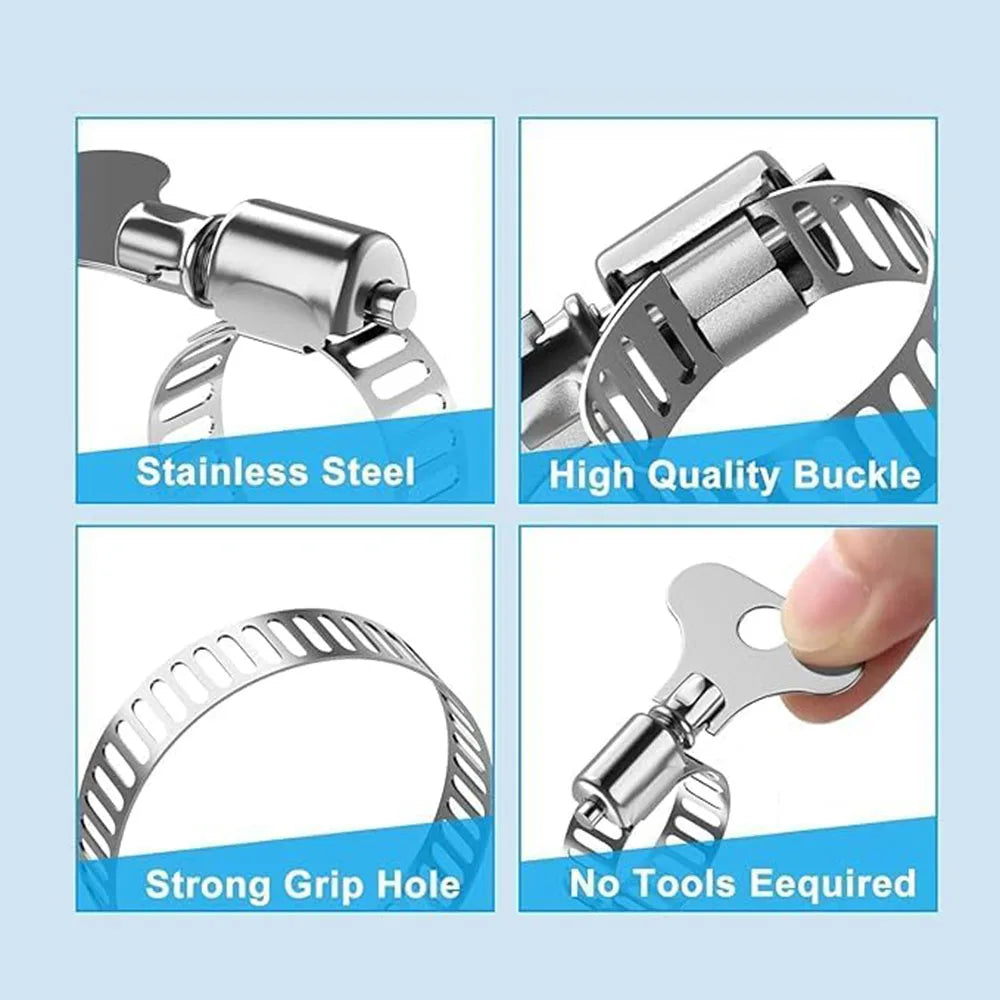 10pcs 304 Stainless Steel Hose Clamp Adjustable Finger Key Clamp Perfect for 6-44mm Pipes Automotive, and Mechanical Application