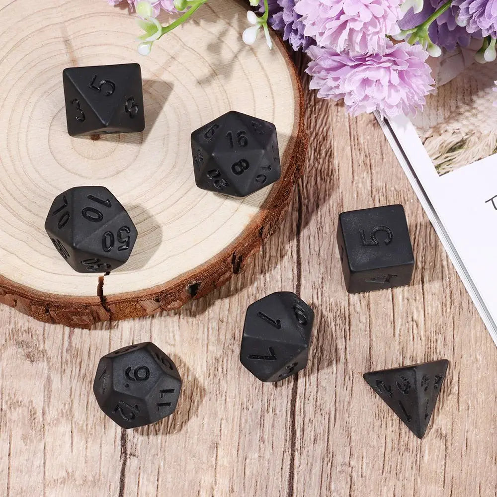 7Pcs/Set Polyhedral Black Dice Set Game Dice For TRPG DND Accessories Polyhedral Dice For Board Card Game Math Games