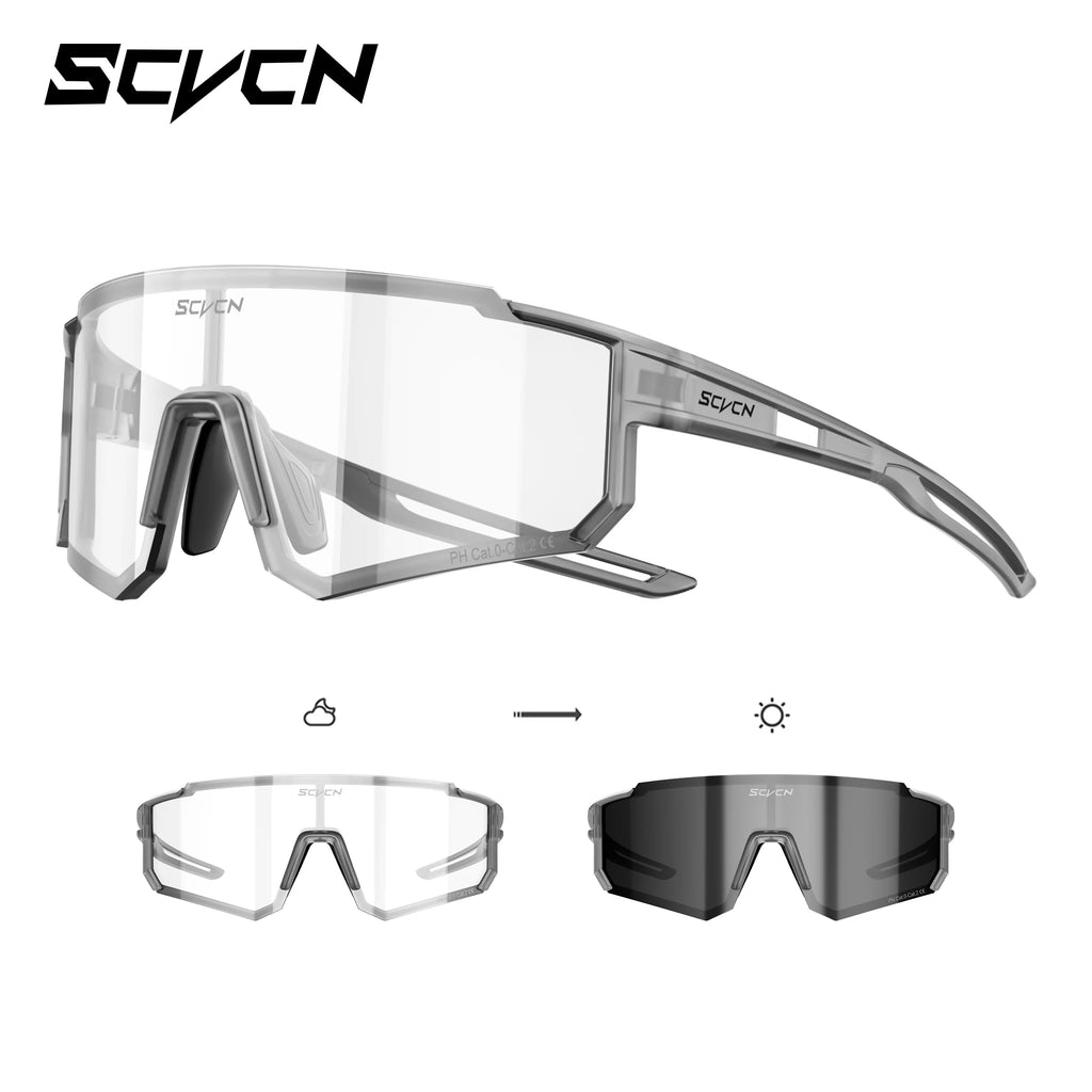 SCVCN UV400 HD Photochromic Hiking Glasses Sports Sunglasses Outdoor Road Fashion Cycling Glasses Windproof MTB Bike Sunglasses