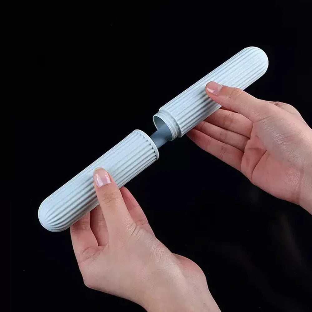 Portable Travel Toothbrush Case - Compact Plastic Holder with Simple Stripes for Bathroom Camping Daily Use