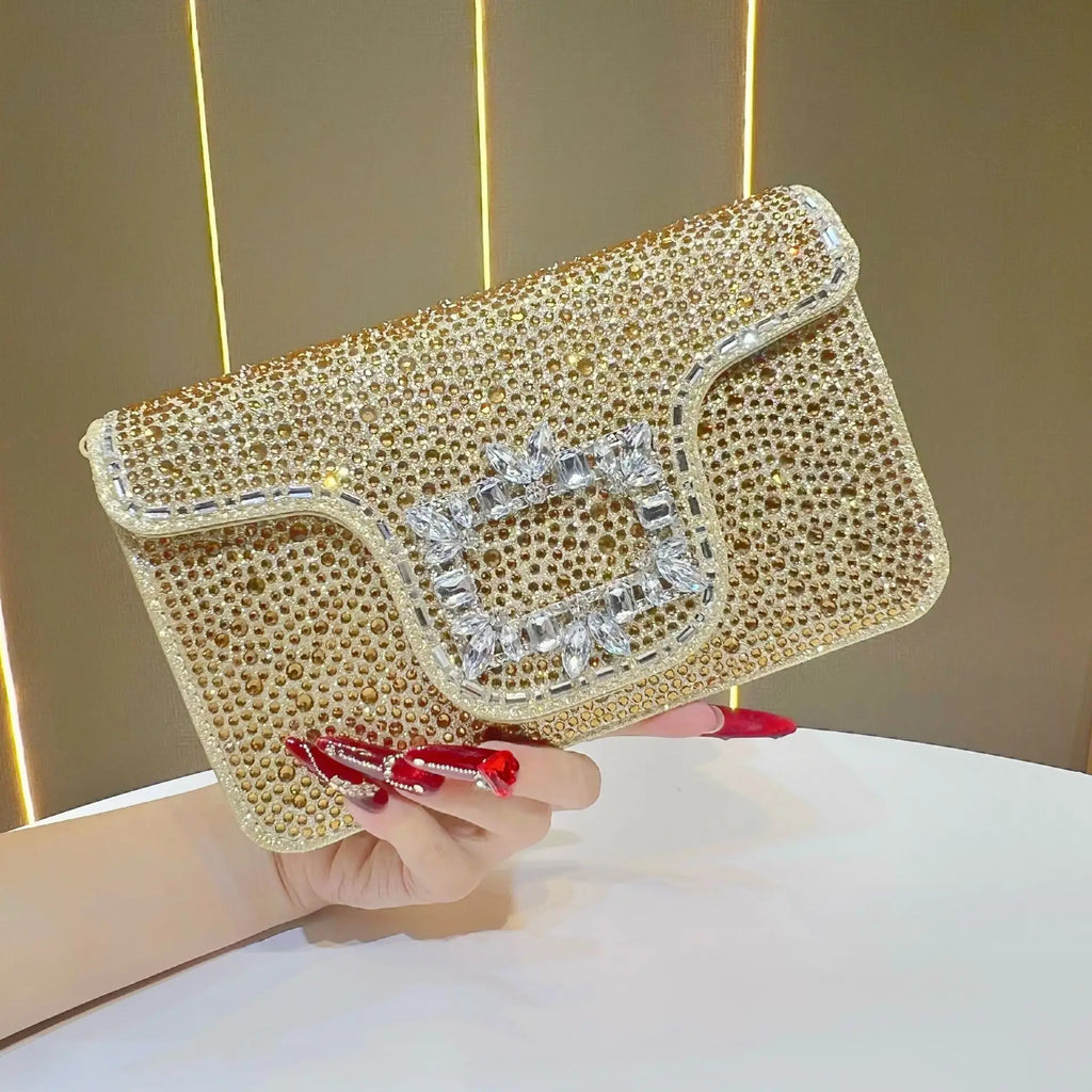 New Ladies Luxury Crystals Evening Bags Sparkling Diamond Dinner Party Dress Bags Metal Chain Wedding Clutch Purses and Handbags