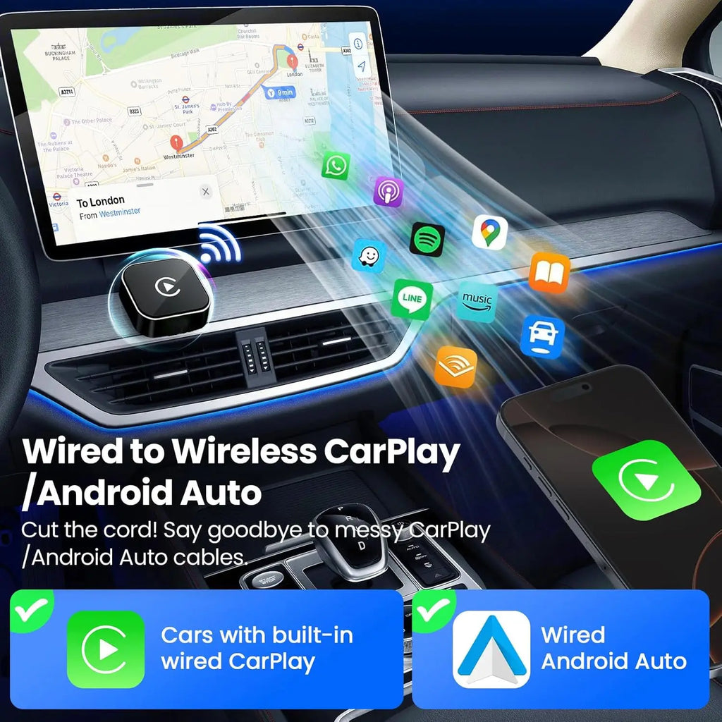 Wireless CarPlay Adapter2026 Upgraded – Suitable for Apple iPhone & Android, with Compact Size, Plug-and-Play Convenience, and F